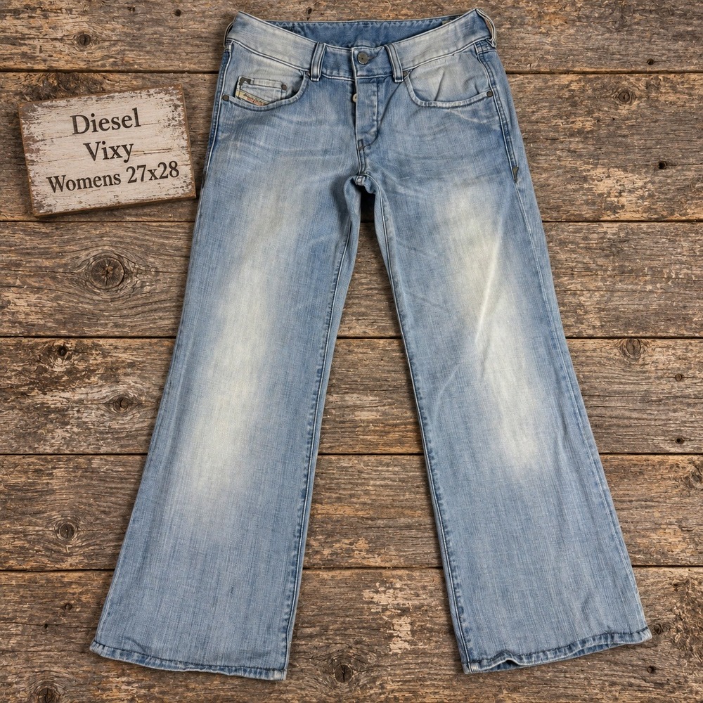 Diesel Vixy Womens Jeans Size 27x28 Light Wash Low Rise Wide Leg Flare 008SZ